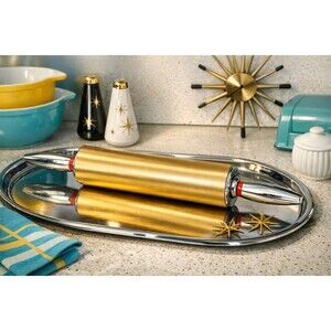 Mid Century Modern Gold Rolling Pin Atomic Retro Kitchen Chrome Handles